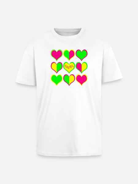 Neon Herzen Muster HeartBeat - Oversized Heavyweight Unisex T-Shirt - Weiß