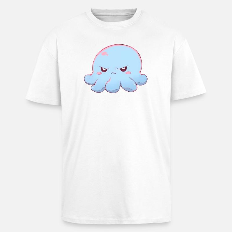 Blue grumpy octopus - Unisex Oversized Heavyweight T-shirt - white