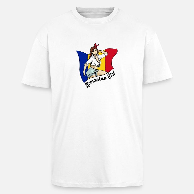 Rumänisches Mädchen Flaggen Design - Oversized Heavyweight Unisex T-Shirt - Weiß