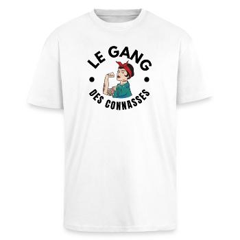 copine, meilleures copines, bande de filles - T-shirt unisexe oversize épais - blanc - Devant - Alina (178cm) & Michal (187cm)