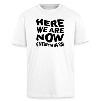 Unterhalten Sie uns! - Oversized Heavyweight Unisex T-Shirt - Weiß - Vorne - Alina (178cm) & Michal (187cm)