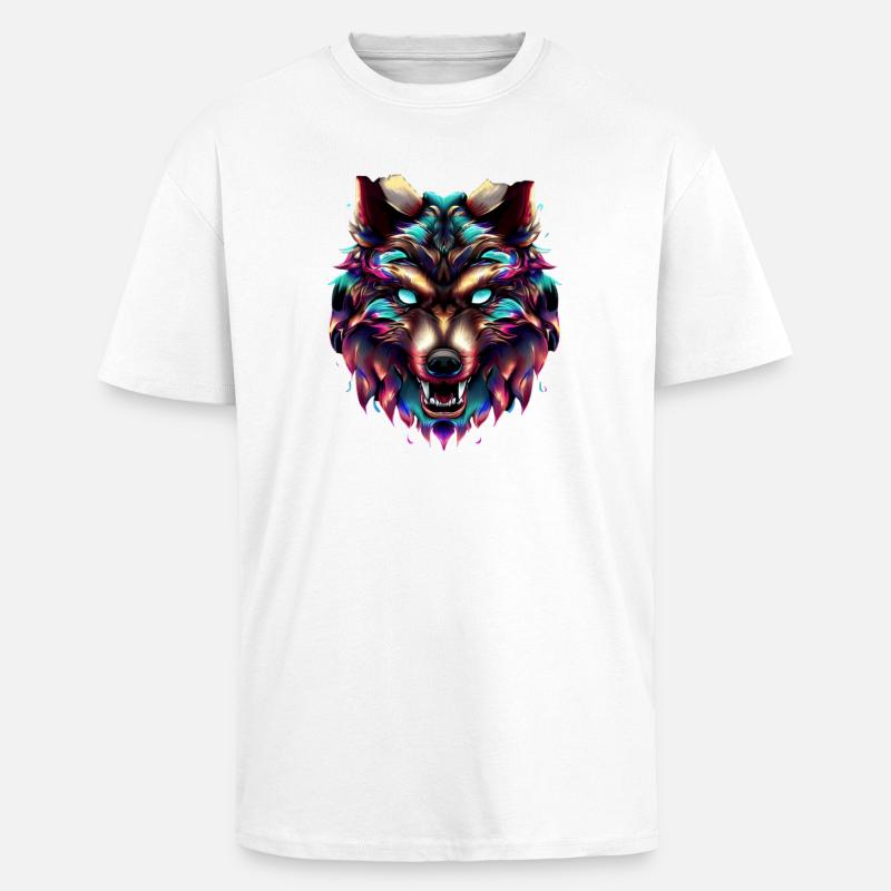 Wolf’s Head Synthwave Wolf - T-shirt unisexe oversize épais - blanc
