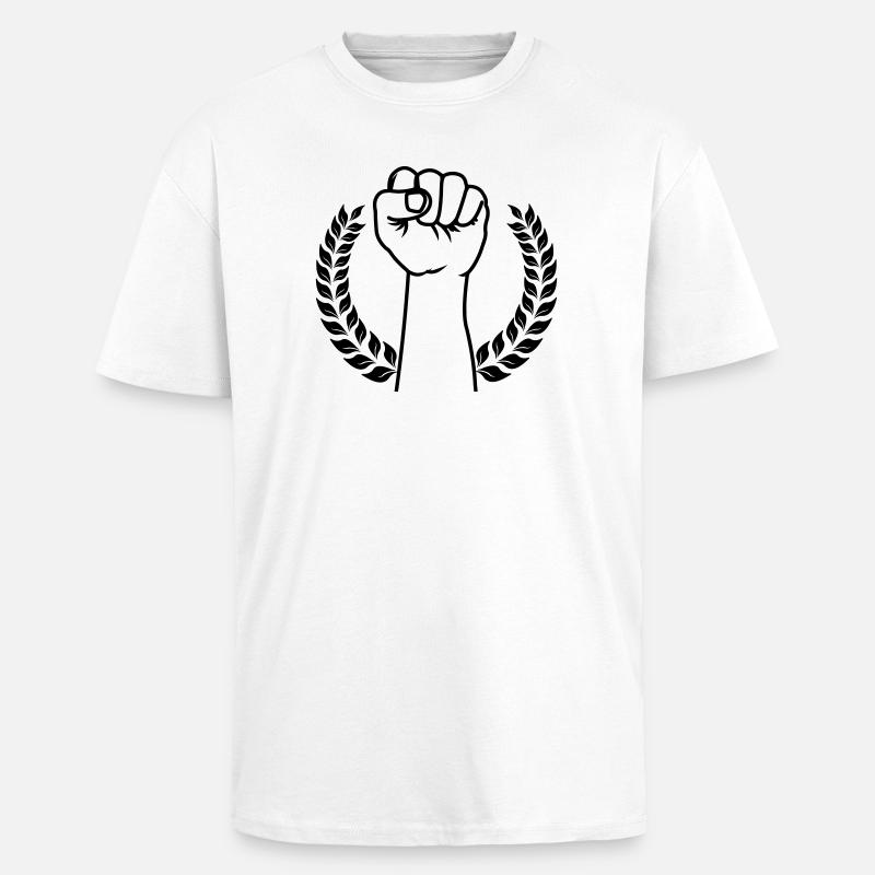 Fist held up in laurel wreath - Unisex Oversized Heavyweight T-shirt - white