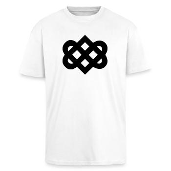 Multicolor Abstract Floral Illustration - Unisex Oversized Heavyweight T-shirt - white - Front - Alina (178cm) & Michal (187cm)