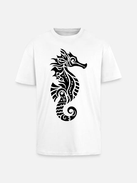 Tribal Seahorse - Unisex Oversized Heavyweight T-shirt - white