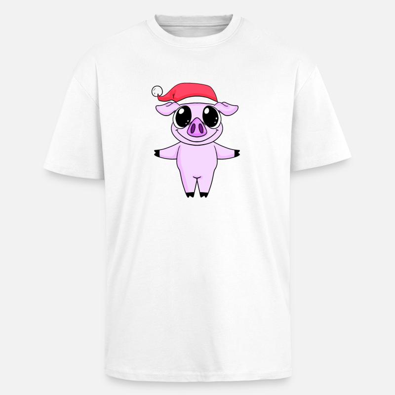 Cochon Noël - T-shirt unisexe oversize épais - blanc