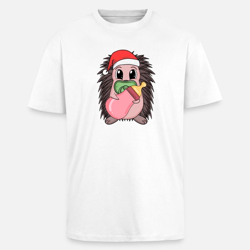 Hérisson bébé Noël - T-shirt unisexe oversize épais - blanc