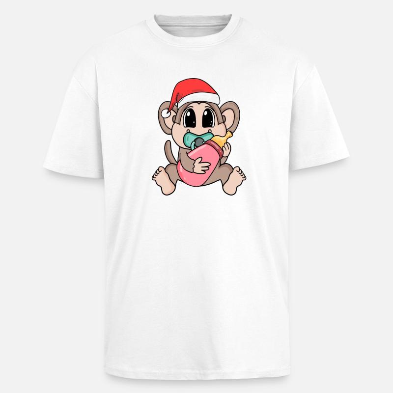 Singe bébé Noël - T-shirt unisexe oversize épais - blanc