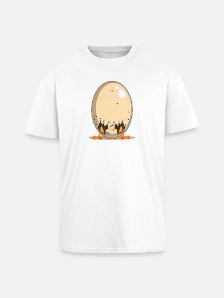 Śmieszne jajko kurze - kreskówka kurnik - Gruby T-shirt unisex oversize - biały
