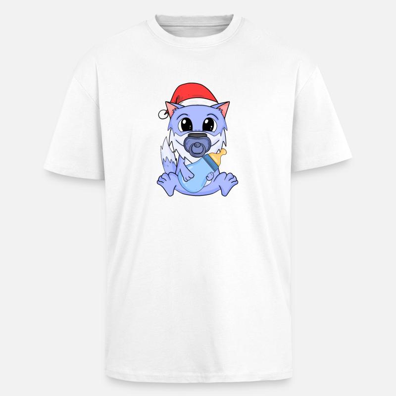 Bébé loup Noël - T-shirt unisexe oversize épais - blanc