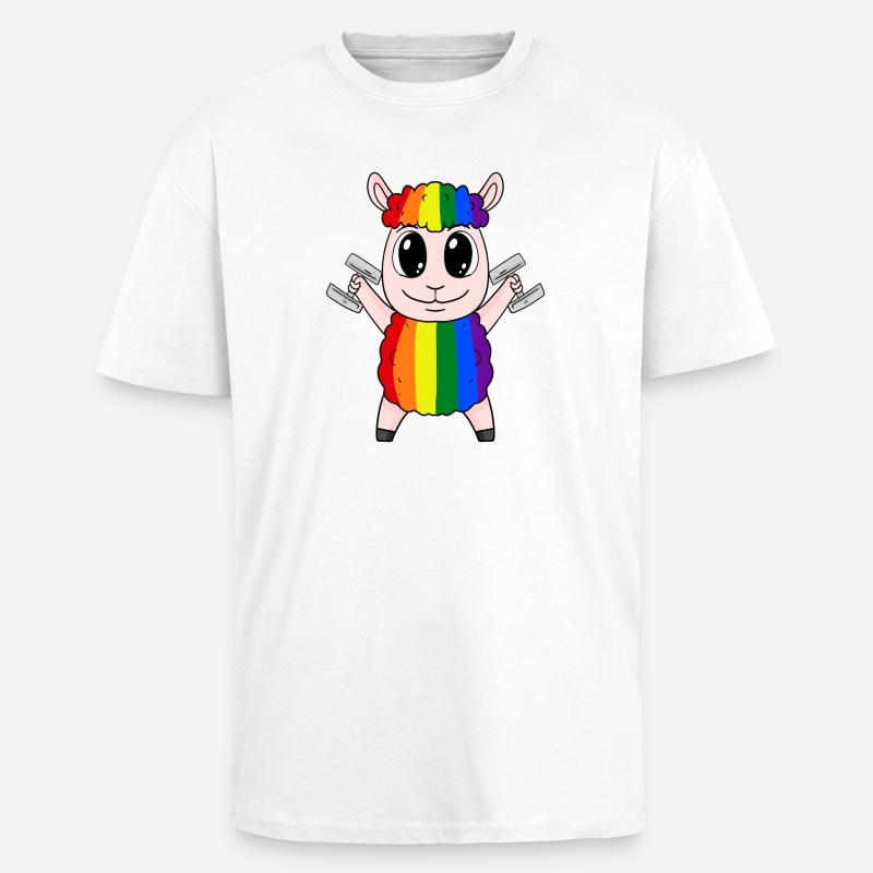Regenbogen Schaf mit Hanteln - Oversized Heavyweight Unisex T-Shirt - Weiß