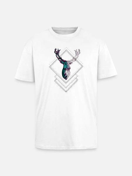 Geometric Deer – Modern Nature Design - Unisex Oversized Heavyweight T-shirt - white