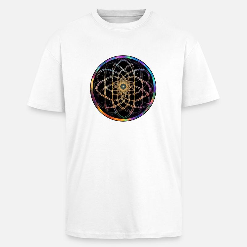 Rainbow Mandala Circle Pattern - Unisex Oversized Heavyweight T-shirt - white
