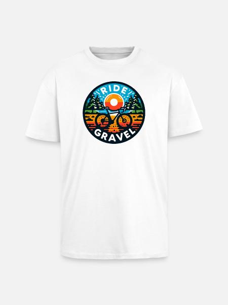 Ride Gravel- Prezent dla miłośników rowerów gravel - Gruby T-shirt unisex oversize - biały
