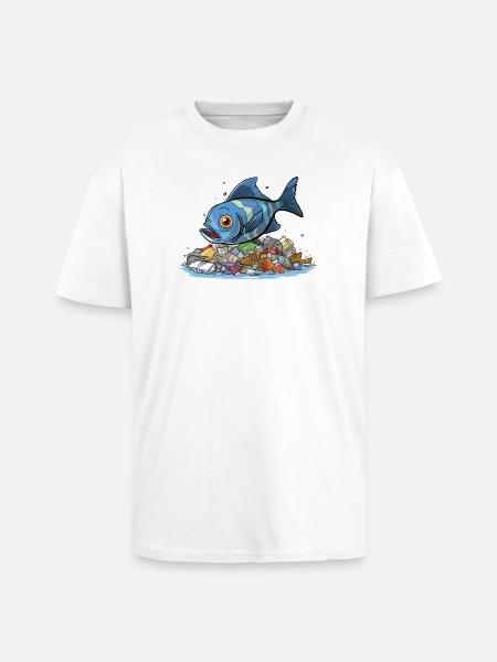 Fisk i plastik havforureningsskjorte - Unisex oversized heavyweight t-shirt - hvid