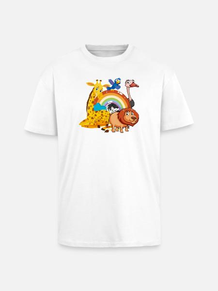 Rainbow Jungle Pals Illustration - Unisex Oversized Heavyweight T-shirt - white