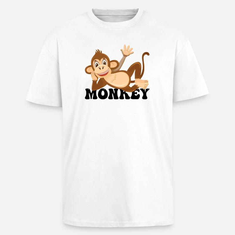 Fröhliche Monkey Lounge Illustration - Oversized Heavyweight Unisex T-Shirt - Weiß