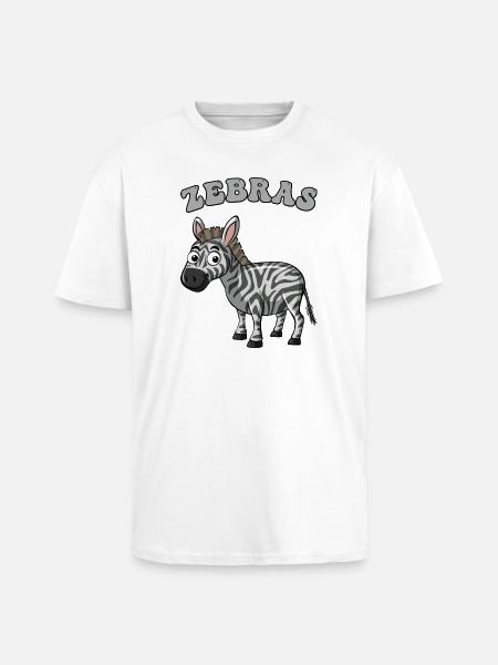 Zebra Pop Art Cartoon on Black - Unisex Oversized Heavyweight T-shirt - white