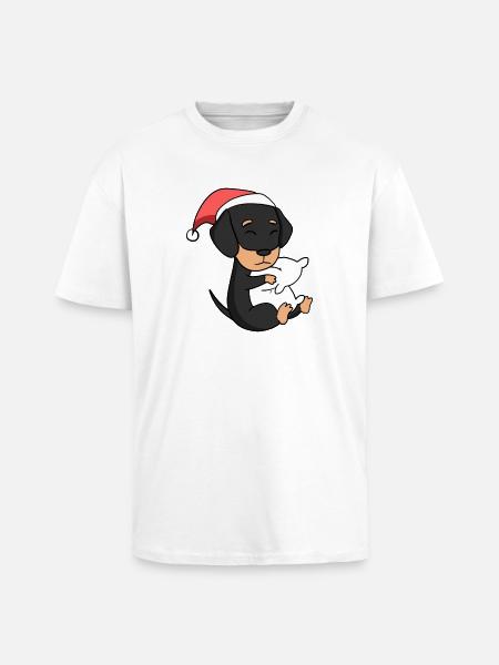 Teckel Chien Animal Noël - T-shirt unisexe oversize épais - blanc