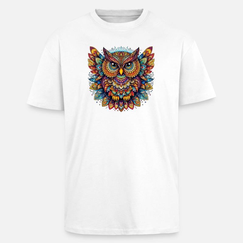 Eule mit Mandalas verziert - Oversized Heavyweight Unisex T-Shirt - Weiß