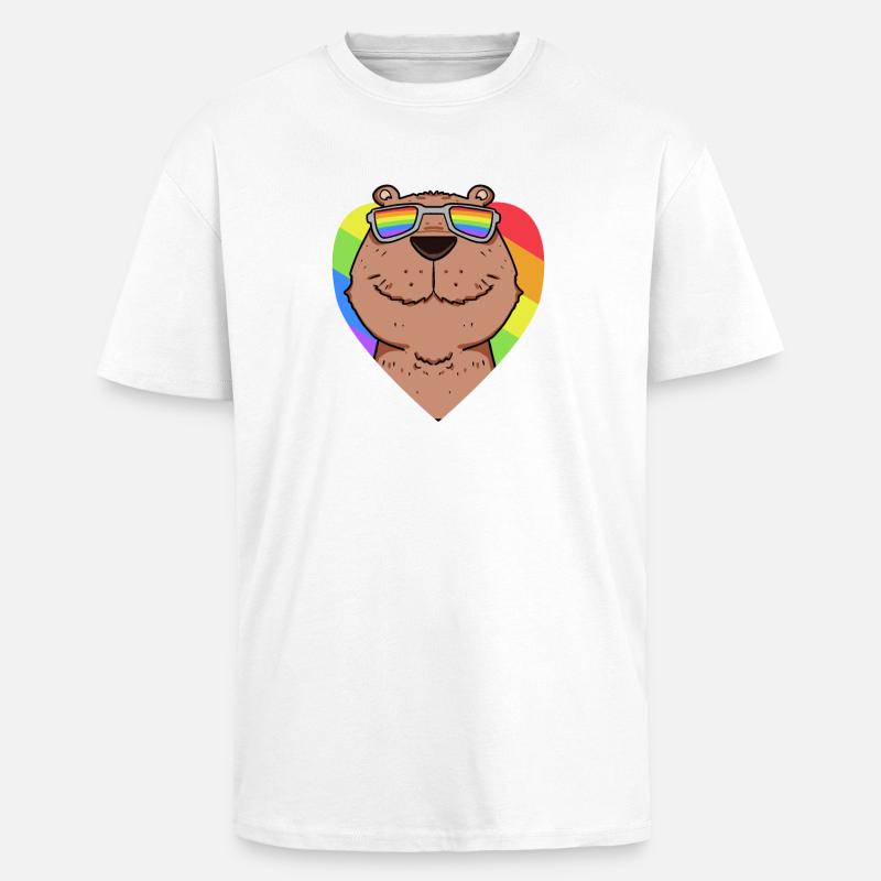 Capybara Capybara Rainbow - Unisex Oversized Heavyweight T-shirt - white