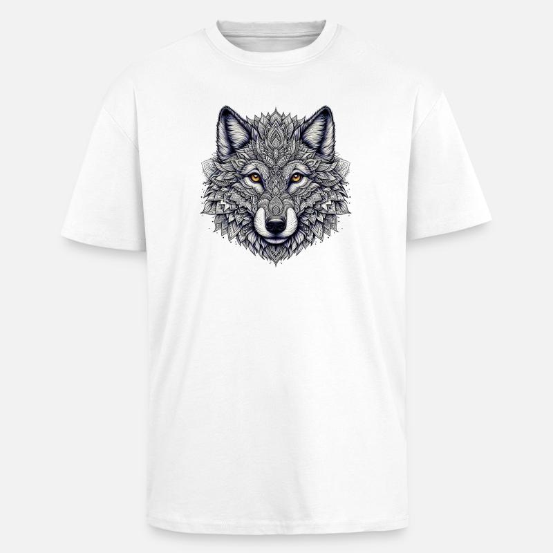 Wolf mit Mandalas verziert - Oversized Heavyweight Unisex T-Shirt - Weiß