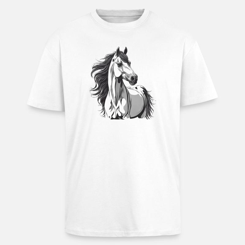 Pferd, Pferdefächer, Reiten - Oversized Heavyweight Unisex T-Shirt - Weiß