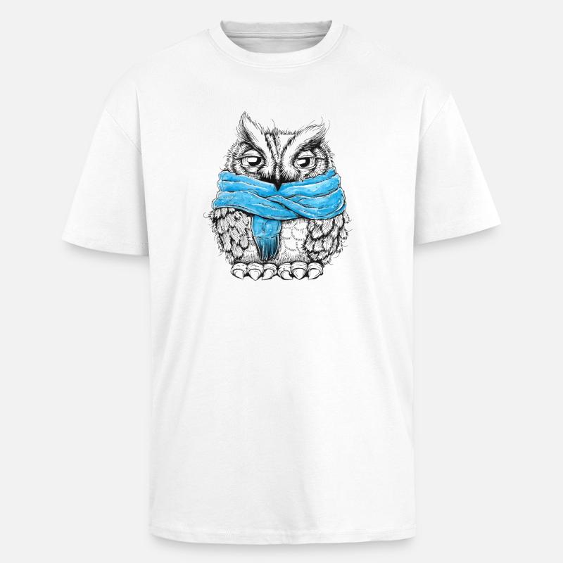 Eule mit Schal - Oversized Heavyweight Unisex T-Shirt - Weiß