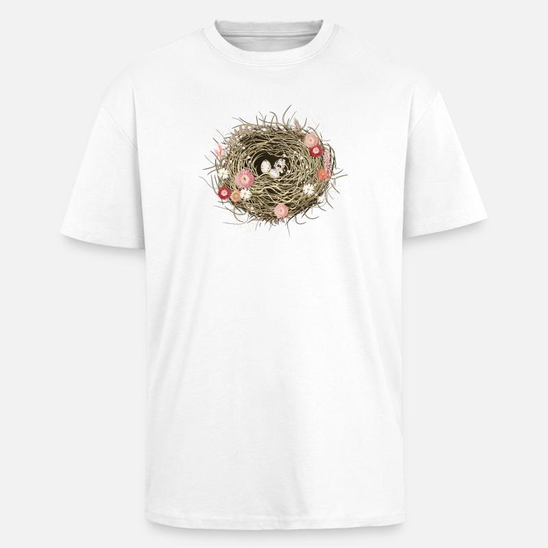 Vogelnest oder Osternest mit Trockenblumen - Oversized Heavyweight Unisex T-Shirt - Weiß