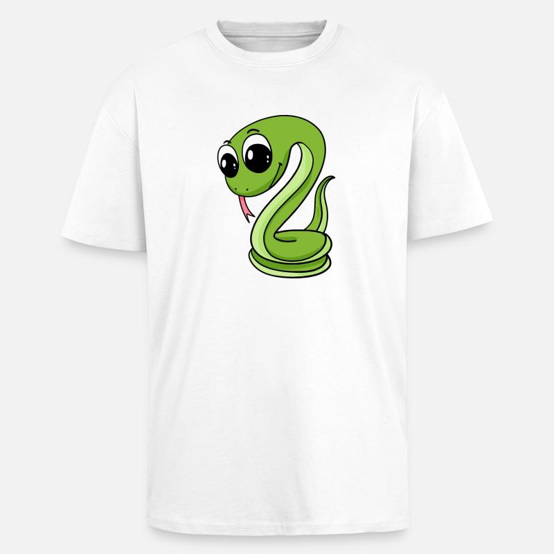 Serpent vert mignon - T-shirt unisexe oversize épais - blanc