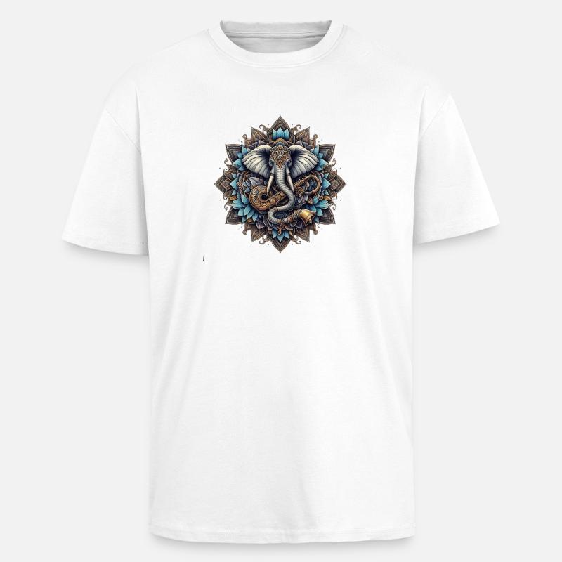Mandala d’éléphants dans le style steampunk - T-shirt unisexe oversize épais - blanc