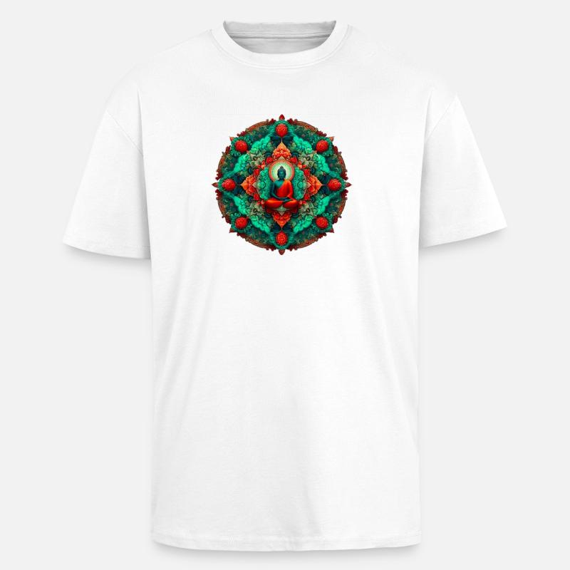 Bouddha Mandala sarcelle - T-shirt unisexe oversize épais - blanc