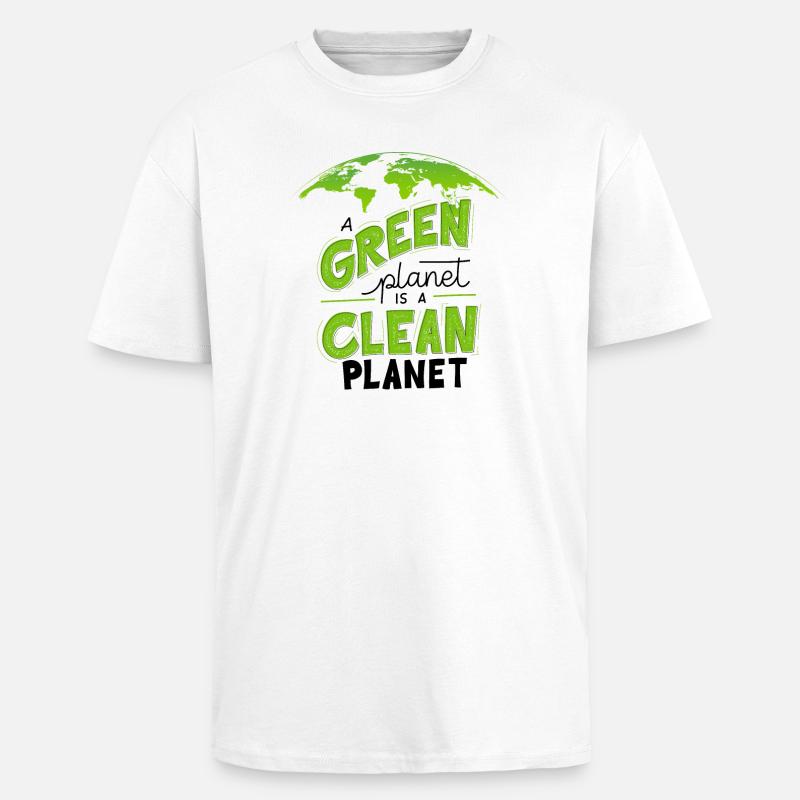 Conception écologique Green Clean Earth - T-shirt unisexe oversize épais - blanc
