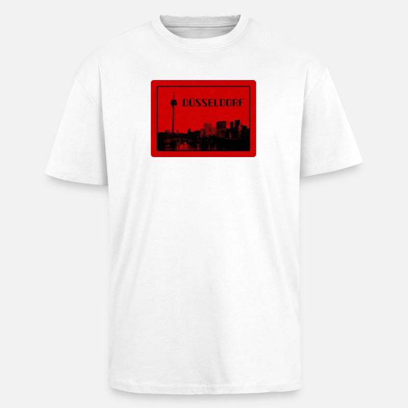 Duesseldorf Skyline Red Edition - Oversized Heavyweight Unisex T-Shirt - Weiß