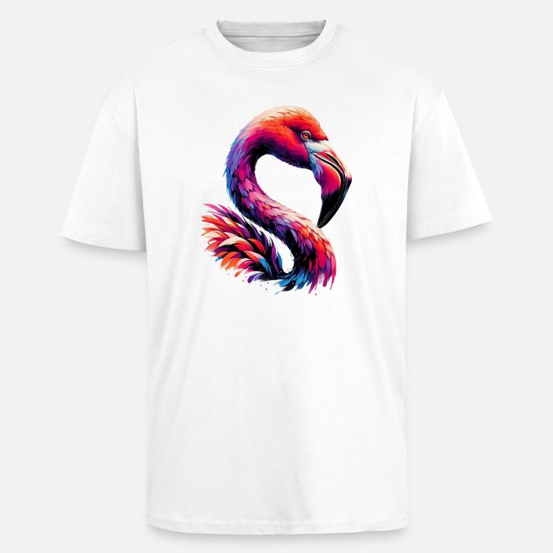 Flamingo - Oversized Heavyweight Unisex T-Shirt - Weiß