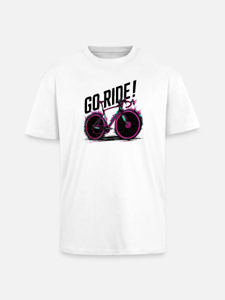 Neon Cycling Adventure Illustration - Unisex Oversized Heavyweight T-shirt - white