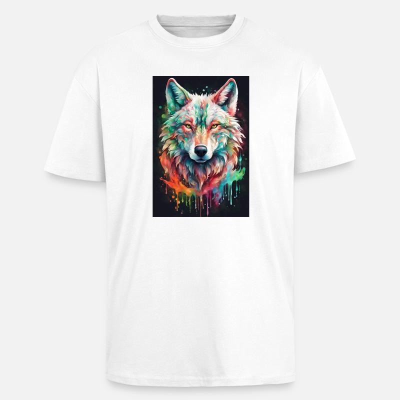 Bunter Wolfkopf Farbexplosion - Oversized Heavyweight Unisex T-Shirt - Weiß
