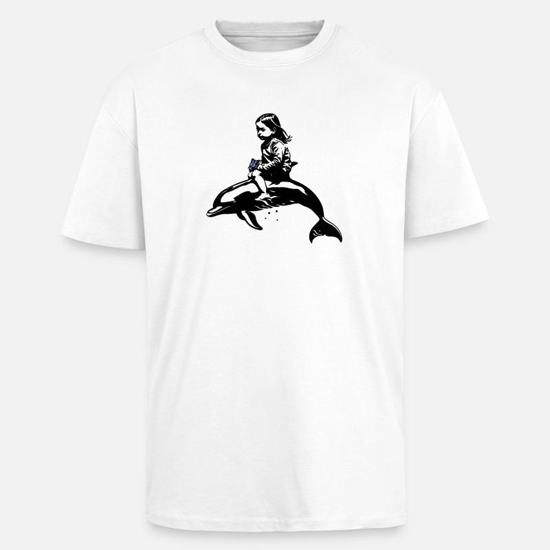 Der Delphin und das Mädchen - Oversized Heavyweight Unisex T-Shirt - Weiß