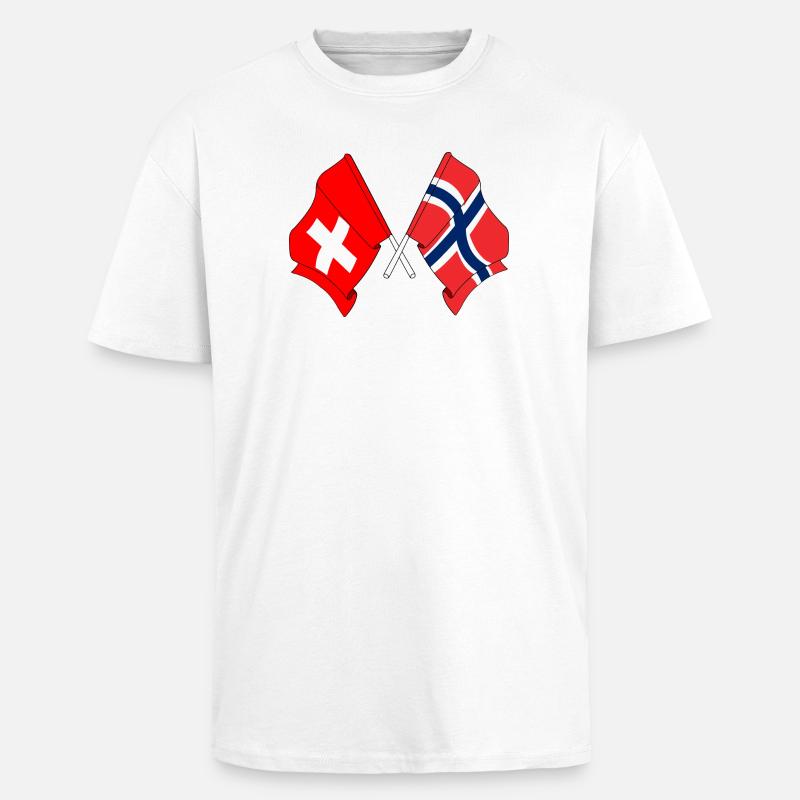 Drapeau de la Suisse et drapeau de la Norvège - T-shirt unisexe oversize épais - blanc