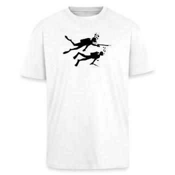 Two underwater divers with harpoons - Unisex Oversized Heavyweight T-shirt - white - Front - Alina (178cm) & Michal (187cm)