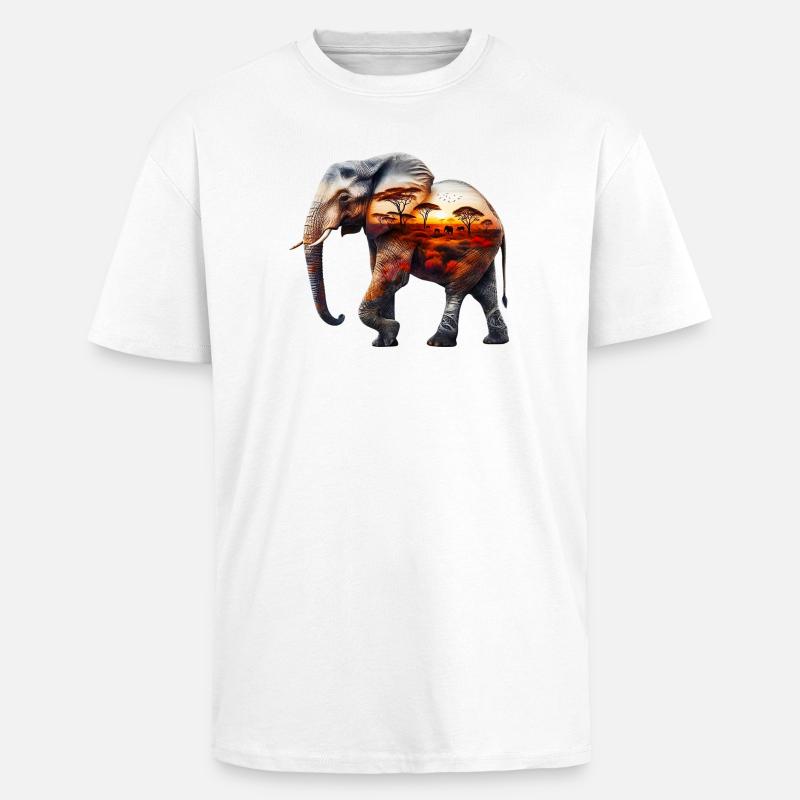 Elefant - Oversized Heavyweight Unisex T-Shirt - Weiß