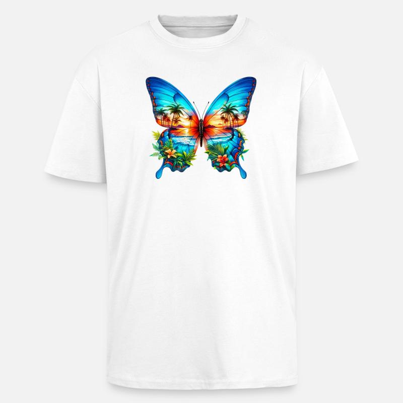 Papillon - T-shirt unisexe oversize épais - blanc