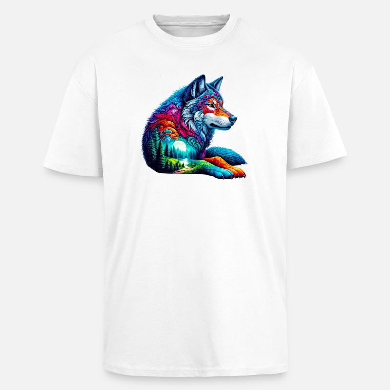 Wolf - Oversized Heavyweight Unisex T-Shirt - Weiß