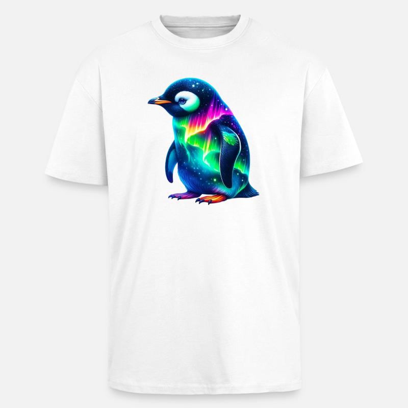 Aurora Borealis Pinguin - Oversized Heavyweight Unisex T-Shirt - Weiß
