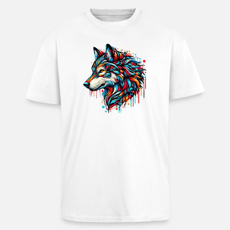 Wolf - Oversized Heavyweight Unisex T-Shirt - Weiß