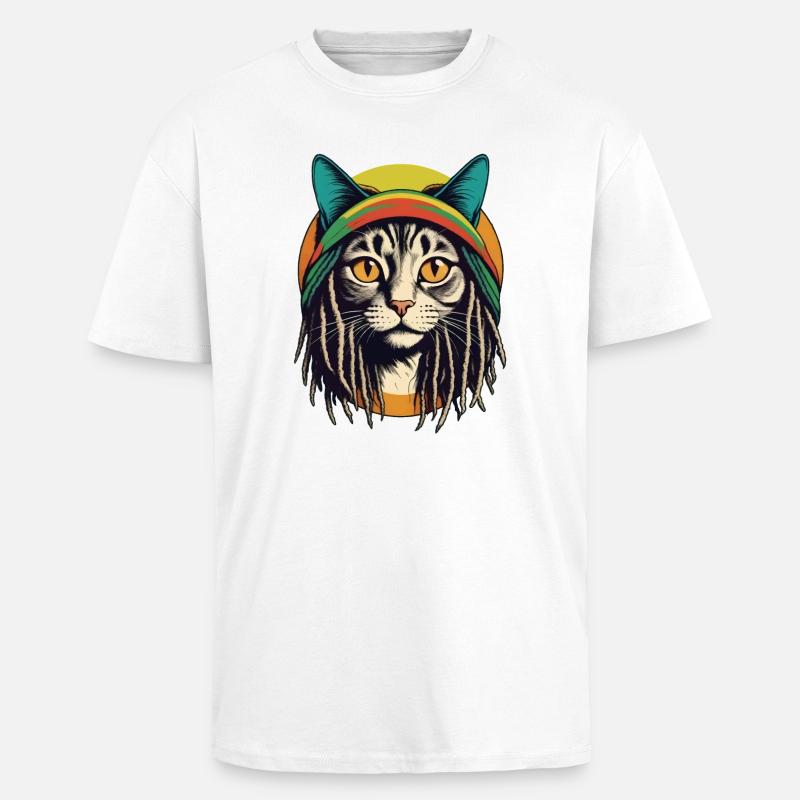 Chat rasta cool - T-shirt unisexe oversize épais - blanc