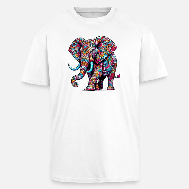Elefant - Oversized Heavyweight Unisex T-Shirt - Weiß
