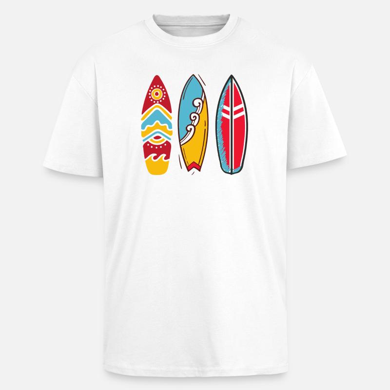 Trois planches surf pop art - T-shirt unisexe oversize épais - blanc