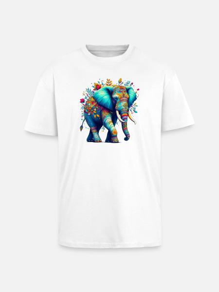 Elefant - Oversized Heavyweight Unisex T-Shirt - Weiß