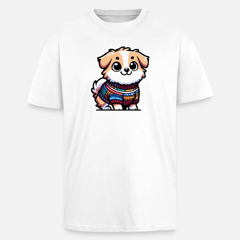 Snug Pup: Der Pullover tragende Hund - Oversized Heavyweight Unisex T-Shirt - Weiß